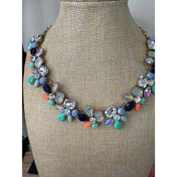 J. Crew Statement Necklace With Colorful Floral Crystal Design & Gold-Tone Chain - Picture 3 of 8